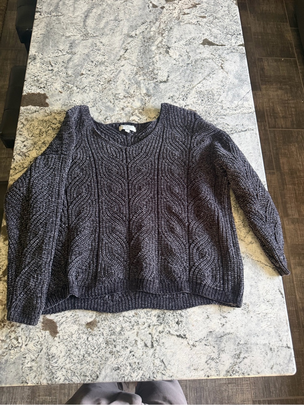 Style & Co. Cable Knit Scoop Neck Sweater - Charcoal Gray